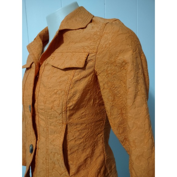 Coldwater Creek Jacket Women Size 8 Textured Floral Matelasse Orange Button Up - Picture 5 of 10